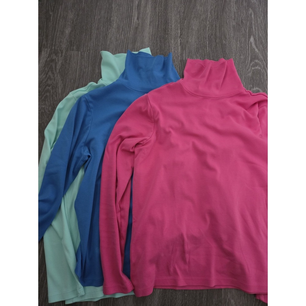LL Bean Sz L Turtleneck  Supima Cotton Mint Blue Pink Long Sleeve Layer Outdoor